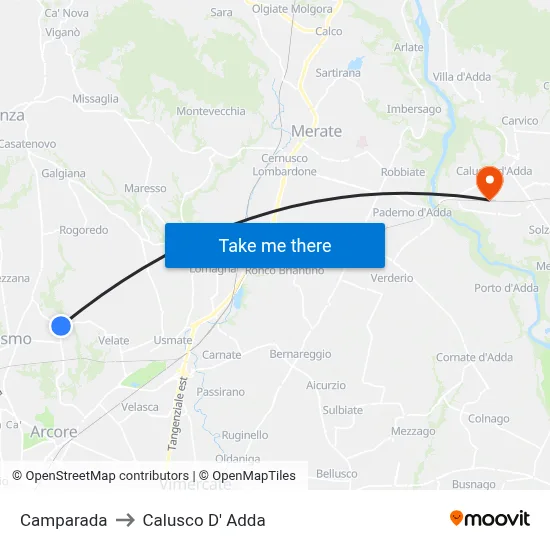 Camparada to Calusco d'Adda map