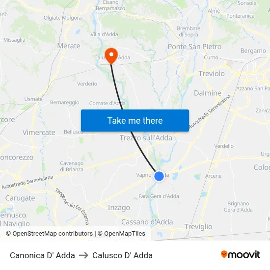Canonica d'Adda to Calusco d'Adda map