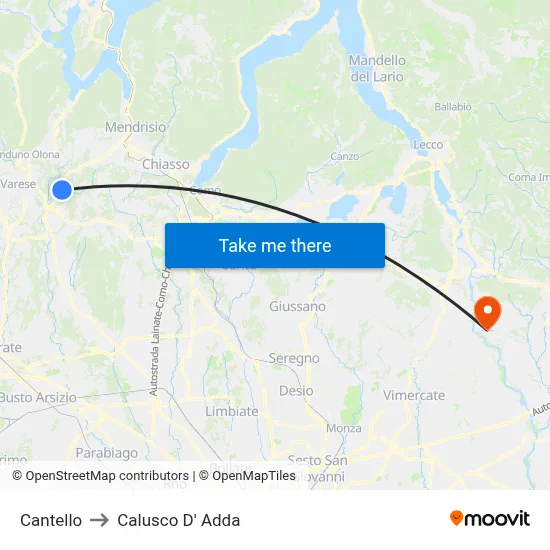 Cantello to Calusco d'Adda map