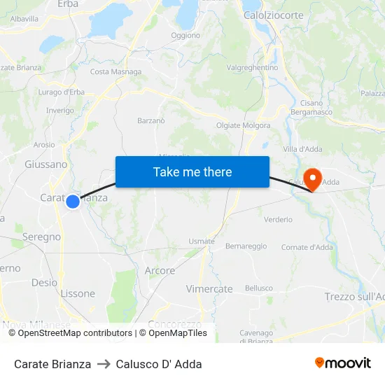 Carate Brianza to Calusco d'Adda map