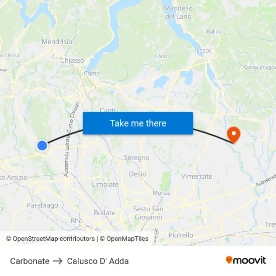 Carbonate to Calusco d'Adda map