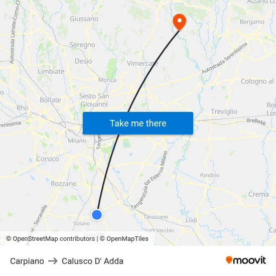 Carpiano to Calusco d'Adda map