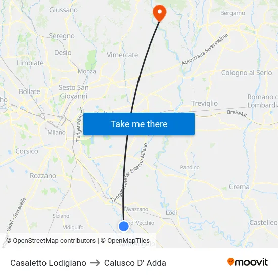 Casaletto Lodigiano to Calusco d'Adda map