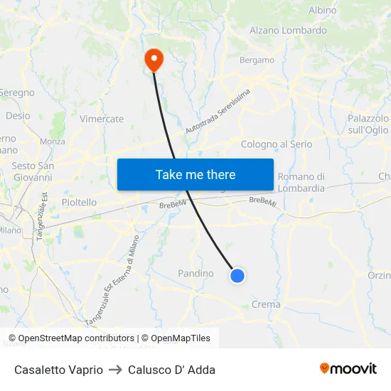 Casaletto Vaprio to Calusco d'Adda map