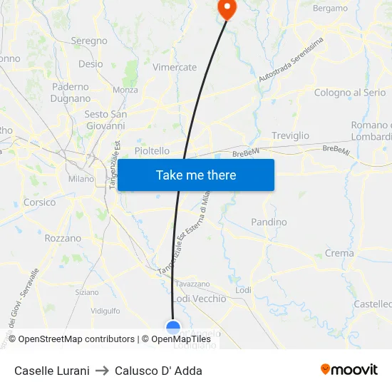 Caselle Lurani to Calusco d'Adda map