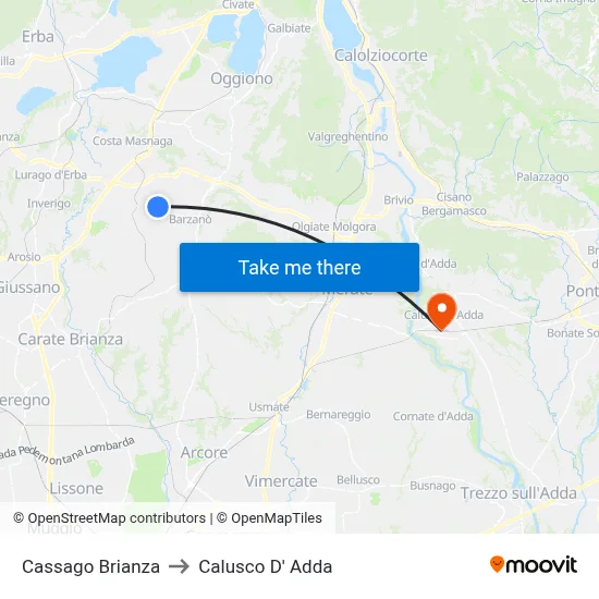Cassago Brianza to Calusco d'Adda map
