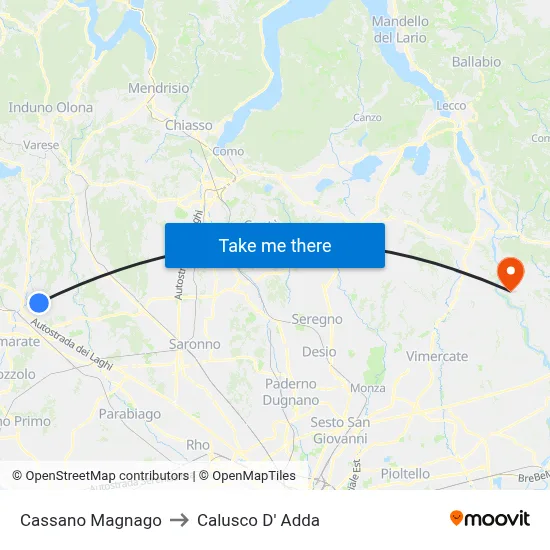 Cassano Magnago to Calusco d'Adda map
