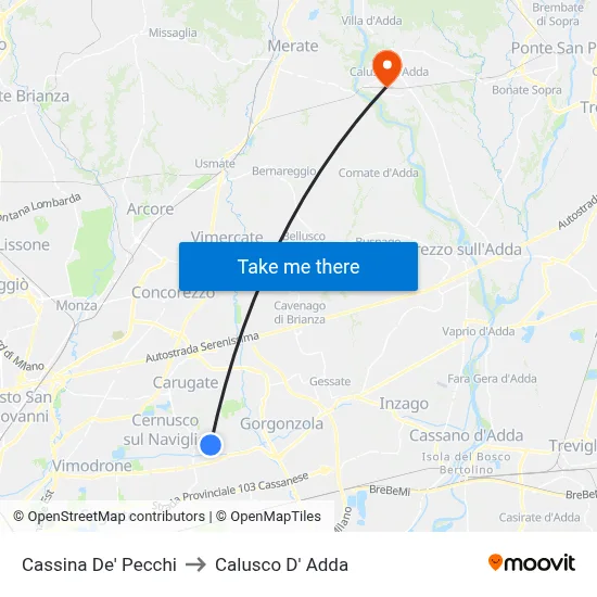Cassina De' Pecchi to Calusco d'Adda map