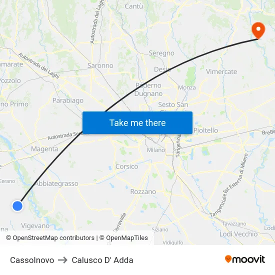 Cassolnovo to Calusco d'Adda map