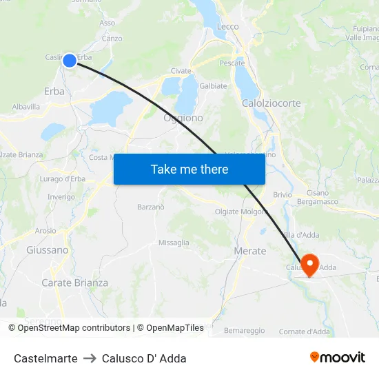 Castelmarte to Calusco d'Adda map