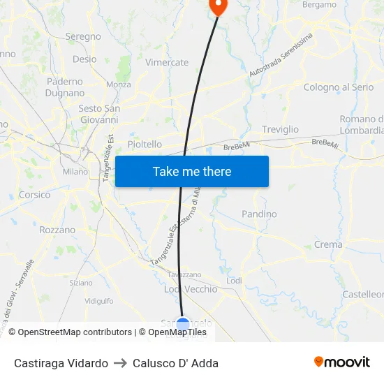 Castiraga Vidardo to Calusco d'Adda map