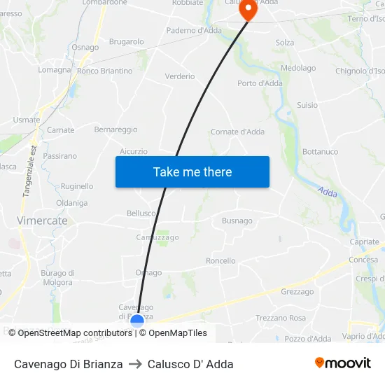 Cavenago di Brianza to Calusco d'Adda map
