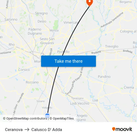 Ceranova to Calusco d'Adda map