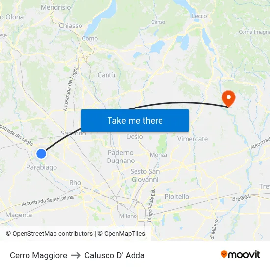 Cerro Maggiore to Calusco d'Adda map