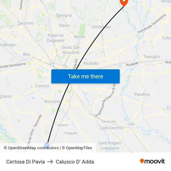 Certosa Di Pavia to Calusco d'Adda map