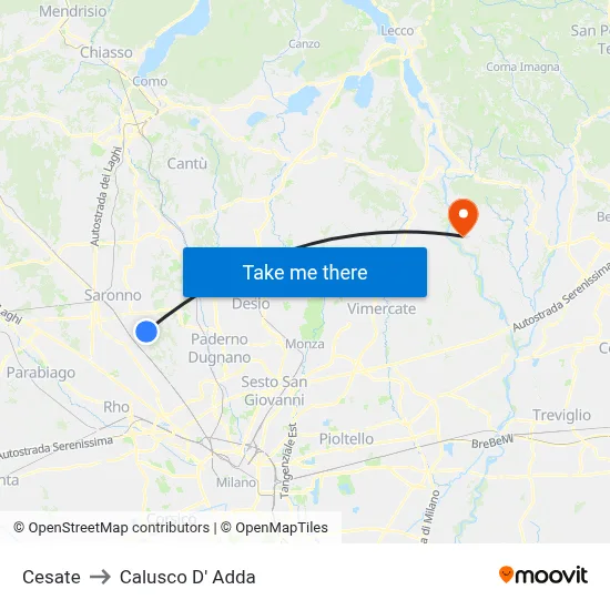 Cesate to Calusco d'Adda map