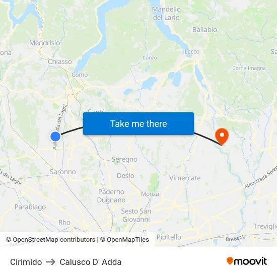 Cirimido to Calusco d'Adda map
