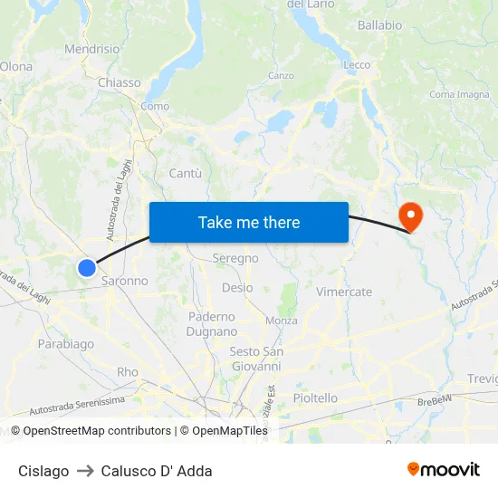 Cislago to Calusco d'Adda map