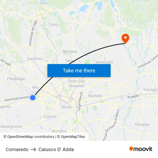 Cornaredo to Calusco d'Adda map
