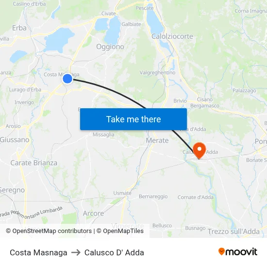 Costa Masnaga to Calusco d'Adda map