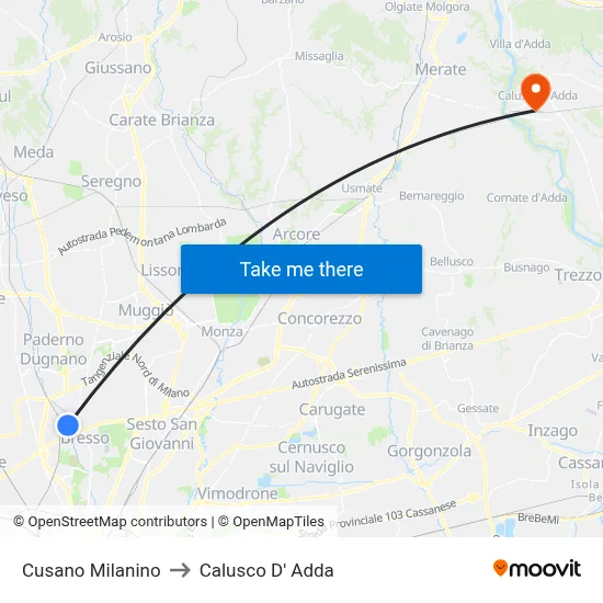 Cusano Milanino to Calusco d'Adda map