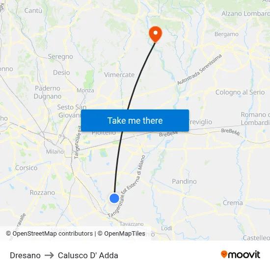 Dresano to Calusco d'Adda map