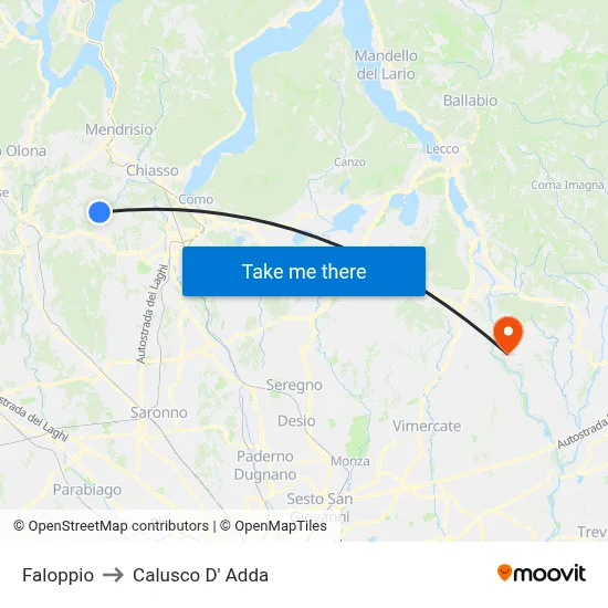 Faloppio to Calusco d'Adda map