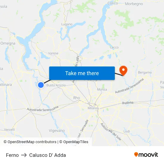 Ferno to Calusco d'Adda map