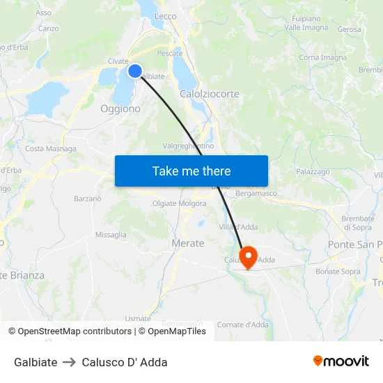 Galbiate to Calusco d'Adda map