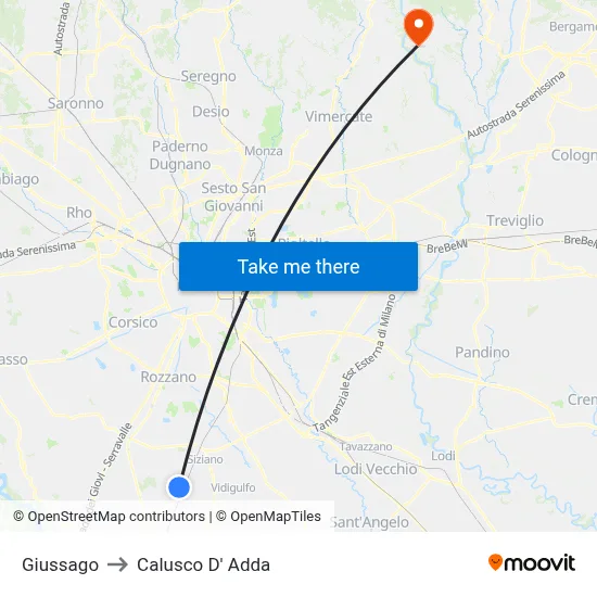 Giussago to Calusco d'Adda map