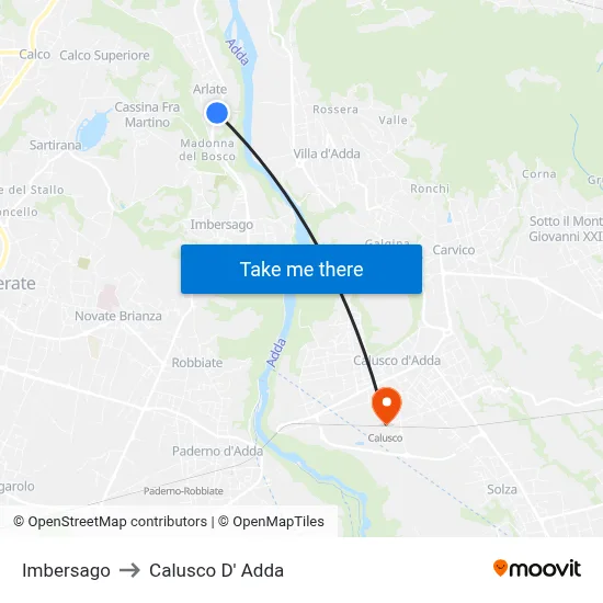 Imbersago to Calusco d'Adda map