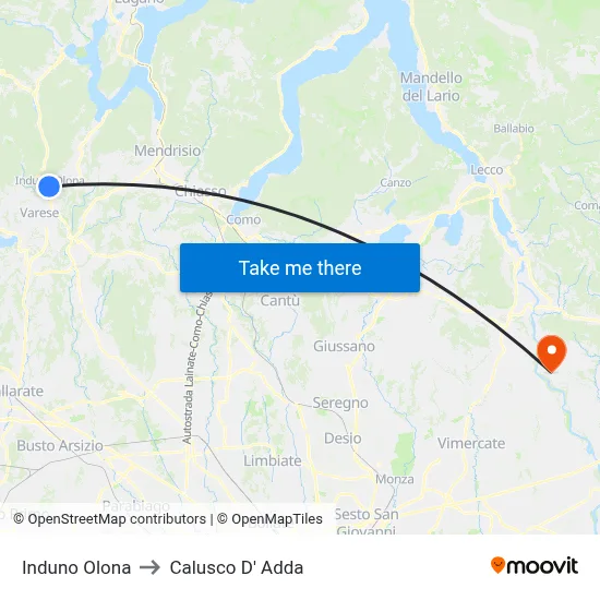 Induno Olona to Calusco d'Adda map
