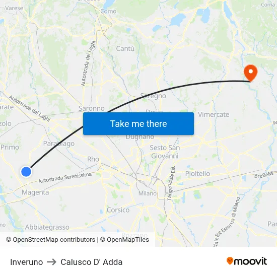 Inveruno to Calusco d'Adda map