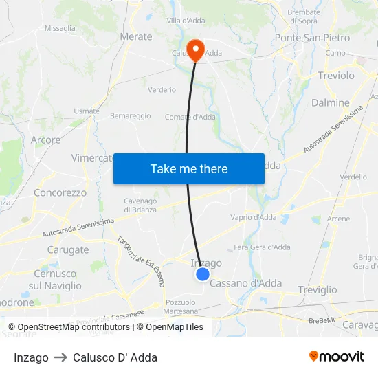 Inzago to Calusco d'Adda map
