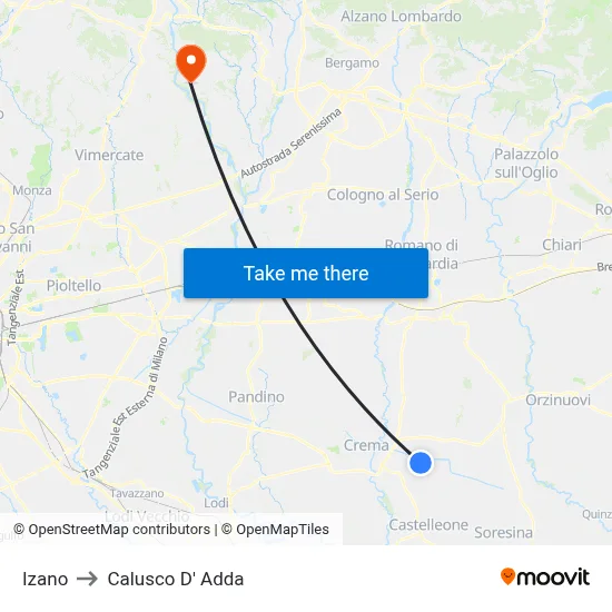 Izano to Calusco d'Adda map