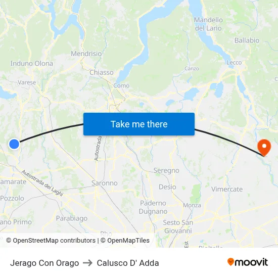 Jerago con Orago to Calusco d'Adda map