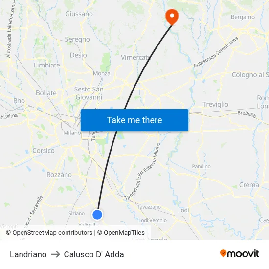 Landriano to Calusco d'Adda map