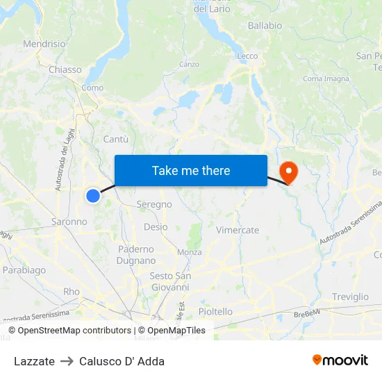 Lazzate to Calusco d'Adda map