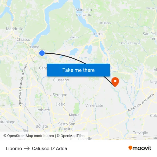 Lipomo to Calusco d'Adda map