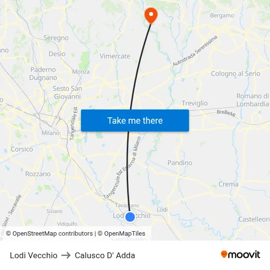 Lodi Vecchio to Calusco d'Adda map