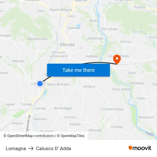 Lomagna to Calusco d'Adda map