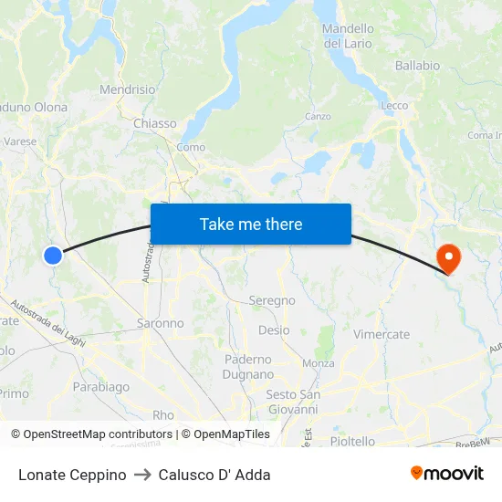 Lonate Ceppino to Calusco d'Adda map