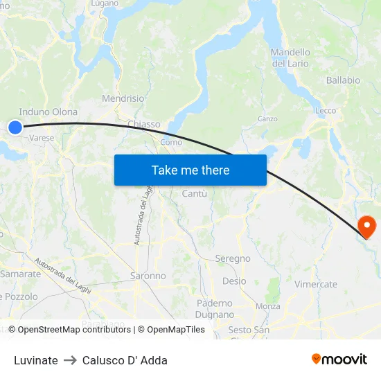 Luvinate to Calusco d'Adda map