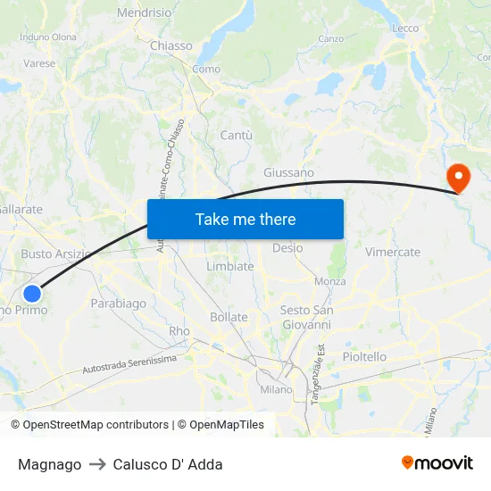 Magnago to Calusco d'Adda map