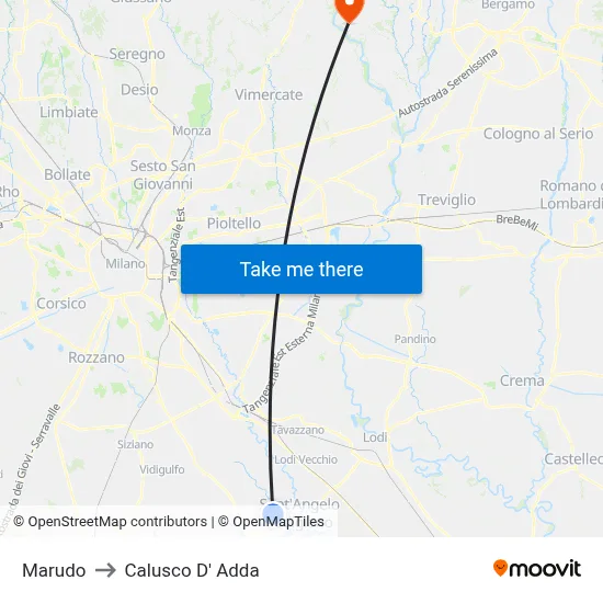 Marudo to Calusco d'Adda map