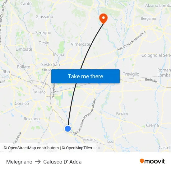 Melegnano to Calusco d'Adda map