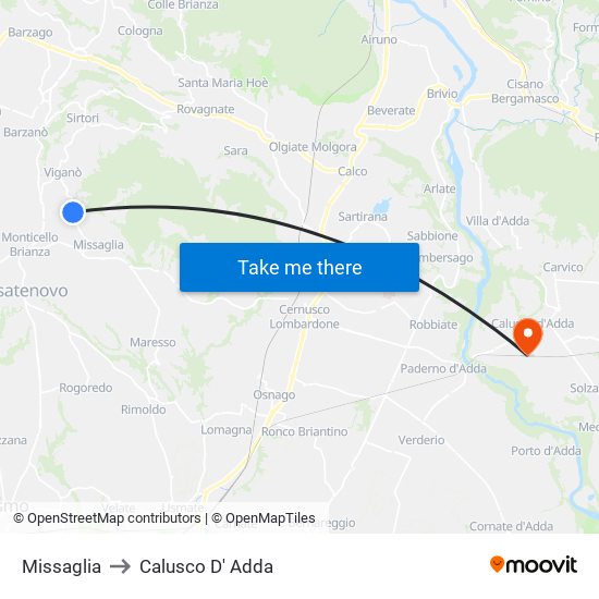 Missaglia to Calusco D' Adda map