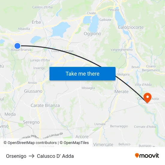 Orsenigo to Calusco d'Adda map