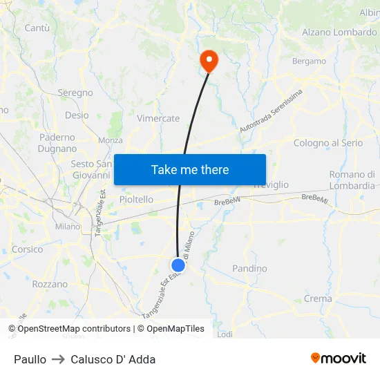 Paullo to Calusco d'Adda map