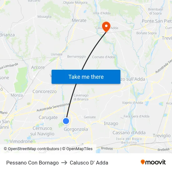 Pessano Con Bornago to Calusco d'Adda map